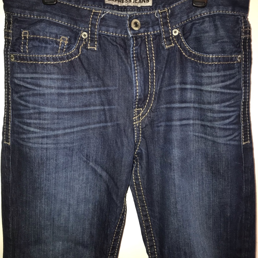 Express Mens dark classic fit boot cut jeans 34 32